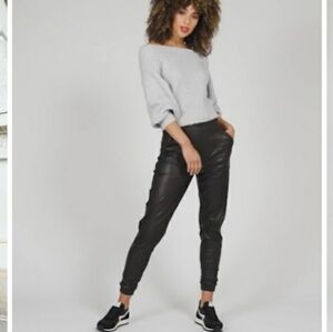 Spanx vegan leather joggers, track pants,  elastic waistband, size small, black